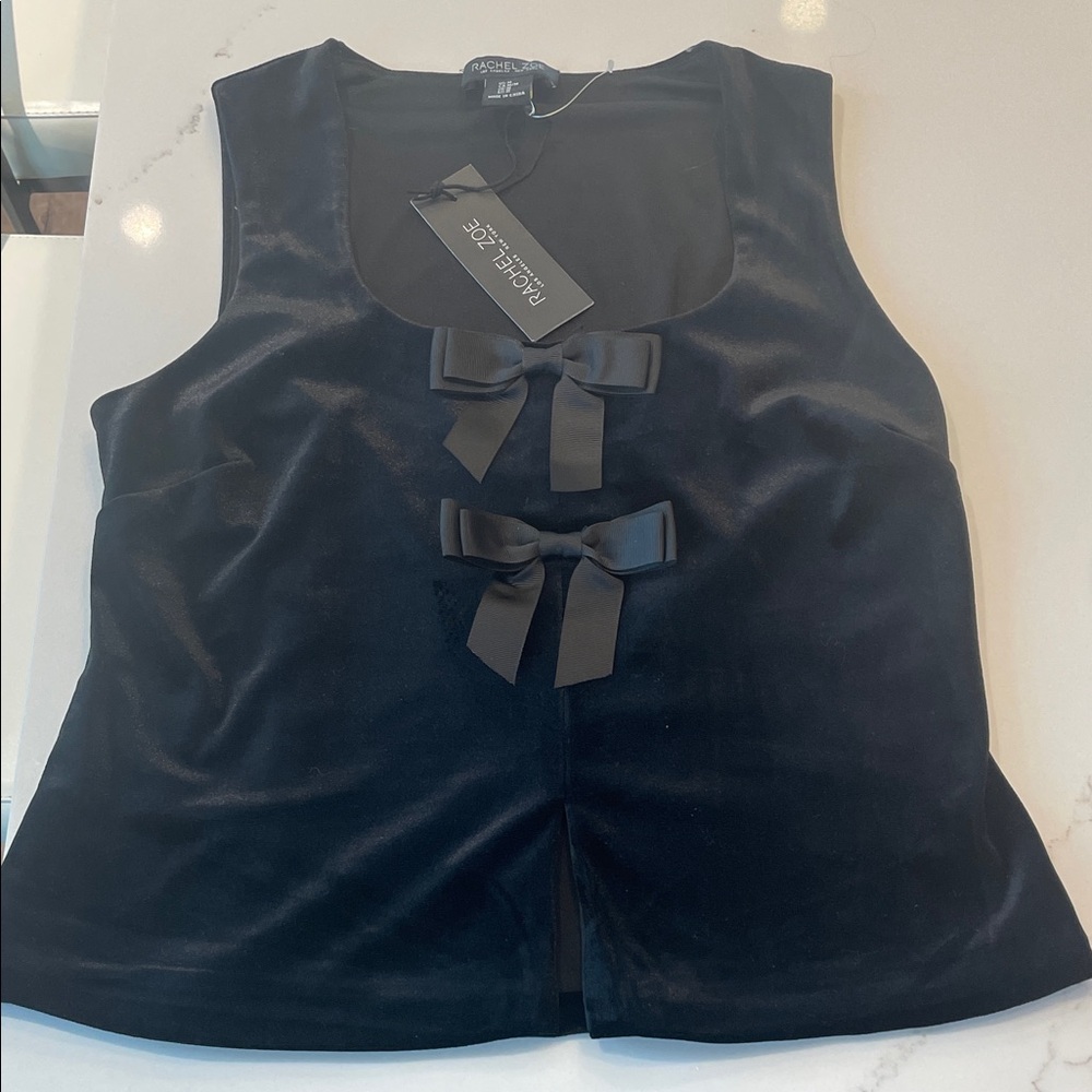 Rachel Zoe Black Velvet Blouse with Bow Accents